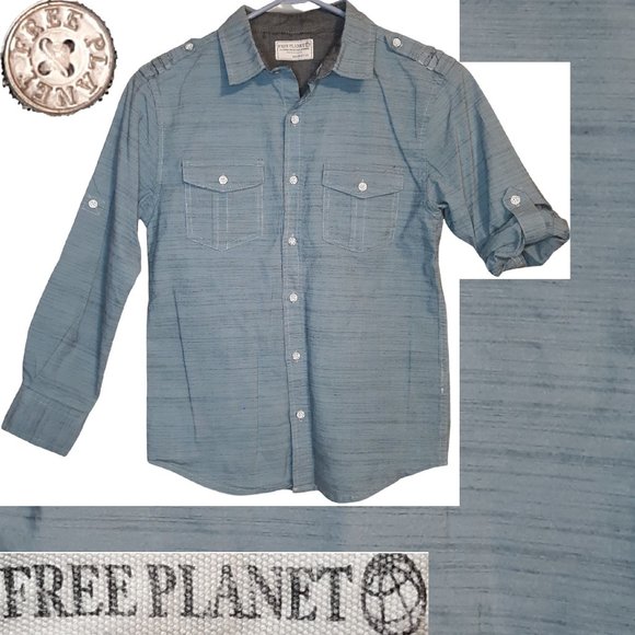 Striped w/roll tab sleeves - Picture 1 of 15